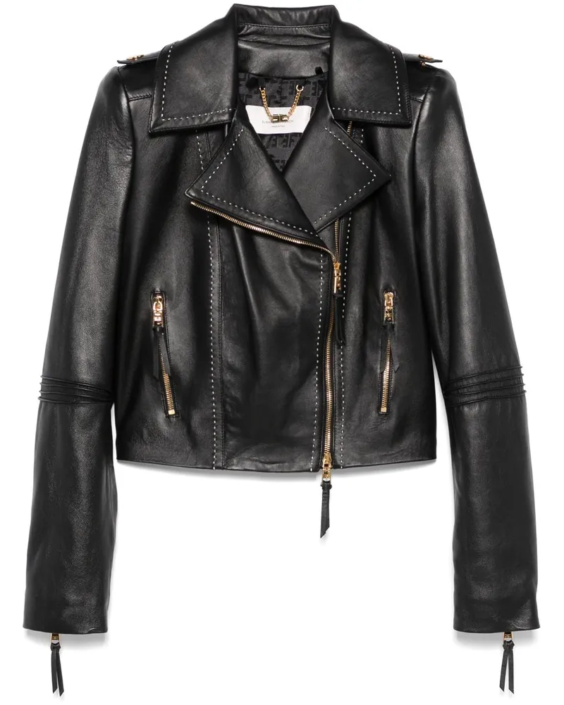 Elisabetta Franchi Bikerjacke mit Kontrastnähten - Schwarz Schwarz