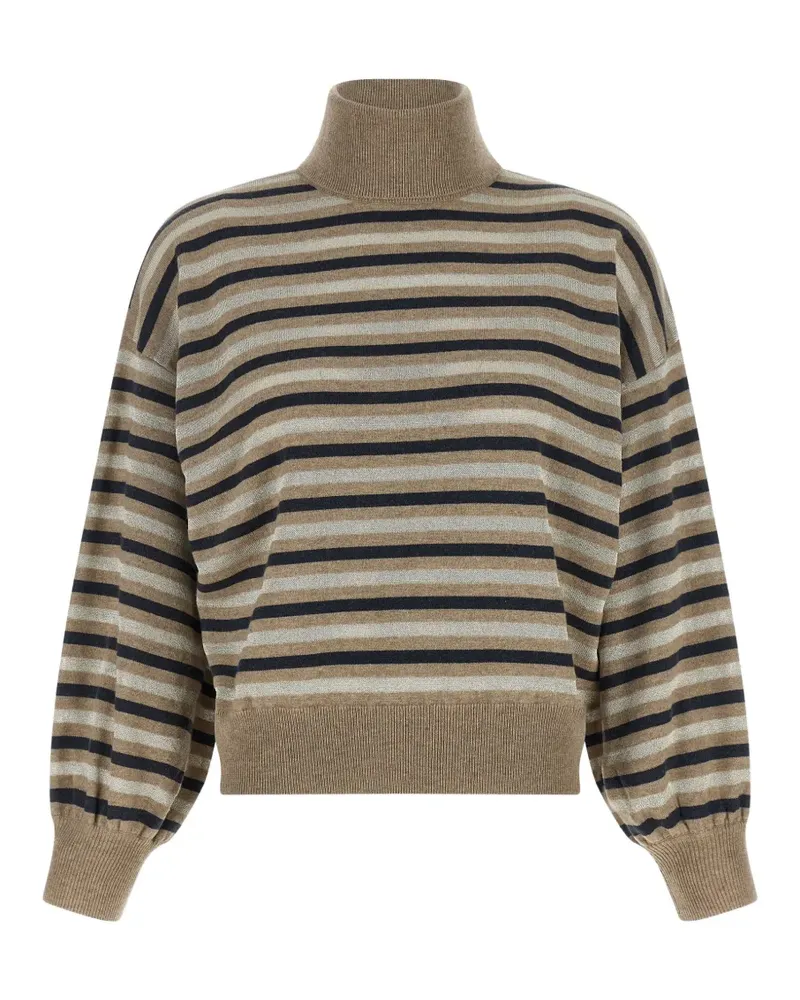 Brunello Cucinelli striped lamé-knit sweater - Nude Nude