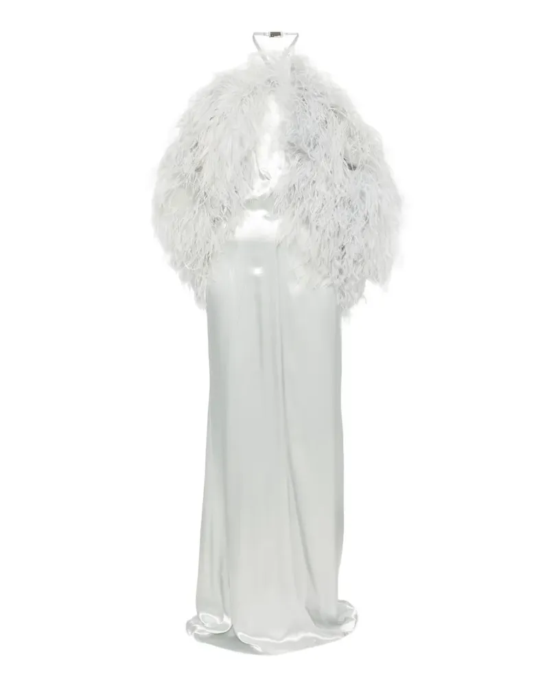 ATTICO Maxikleid mit Federbesatz - Grau Grau