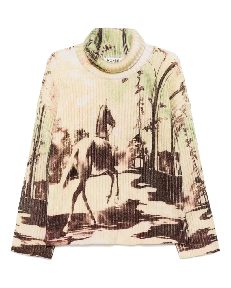Monse Grob gerippter Pullover mit Pferde-Print - Grün Grün