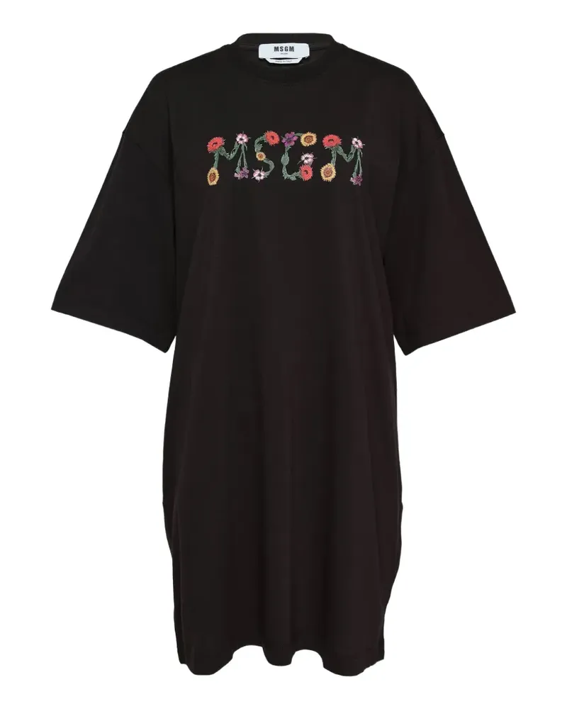 MSGM floral-embroidered T-shirt dress - Schwarz Schwarz