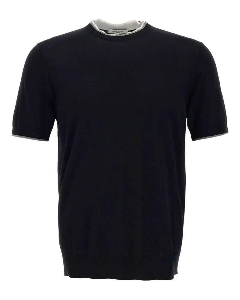 Paolo Pecora Milano Fein gestricktes T-Shirt - Schwarz Schwarz