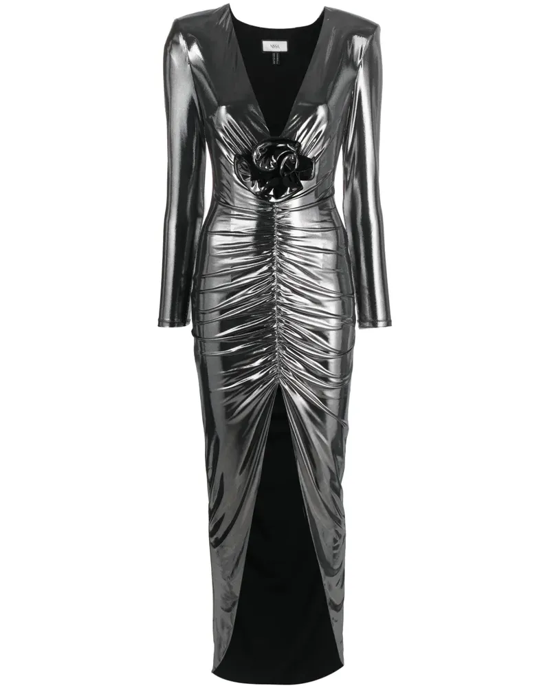 NISSA Gerüschtes Kleid mit V-Ausschnitt - Silber Silber