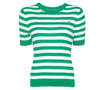 Gestreiftes T-Shirt mit Zopfmuster - Weiß