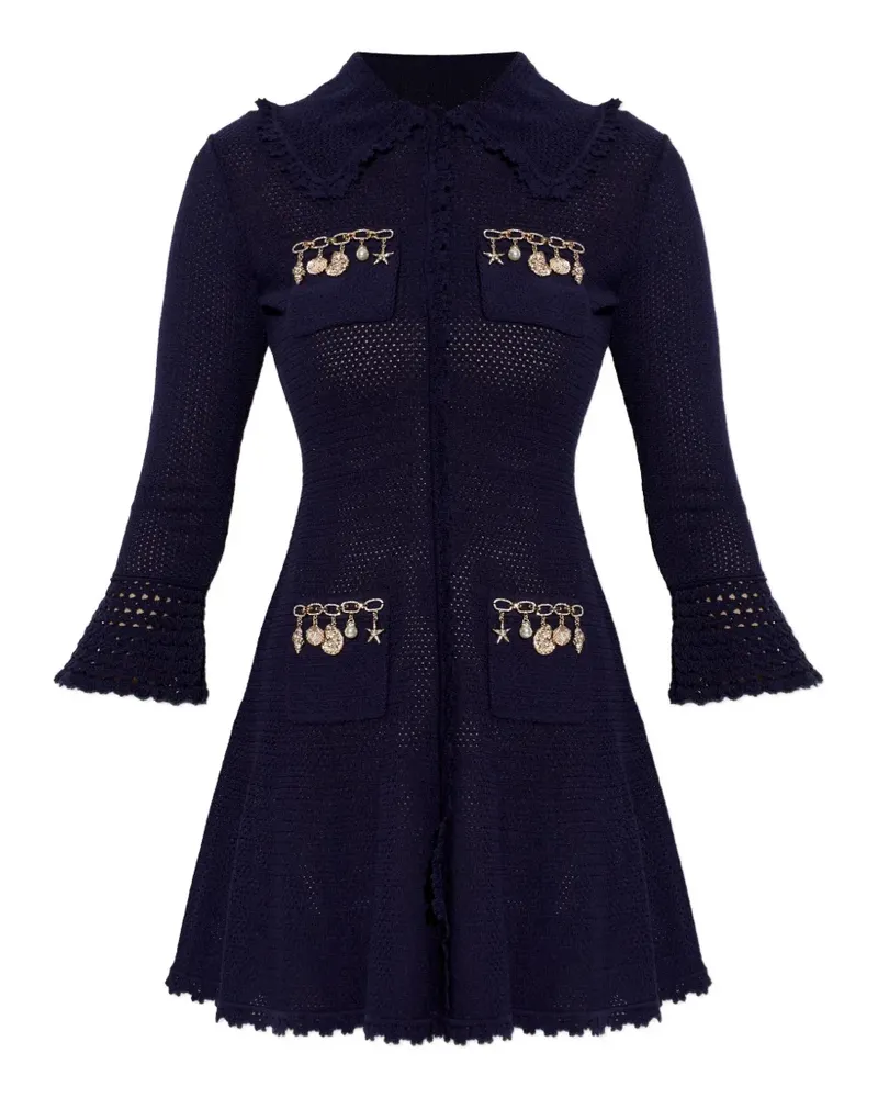 Self-Portrait embellished-collared mini dress - Blau Blau