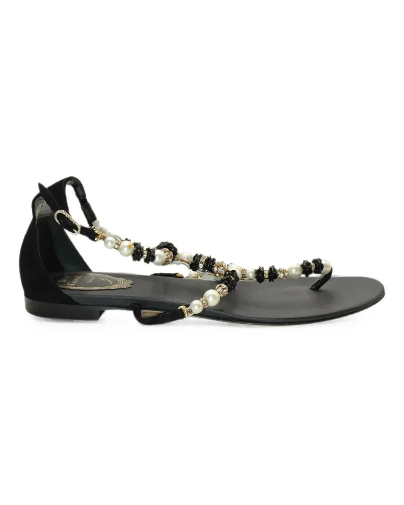 René Caovilla Sandalen mit T-Riemen und Kristallen - Schwarz Schwarz