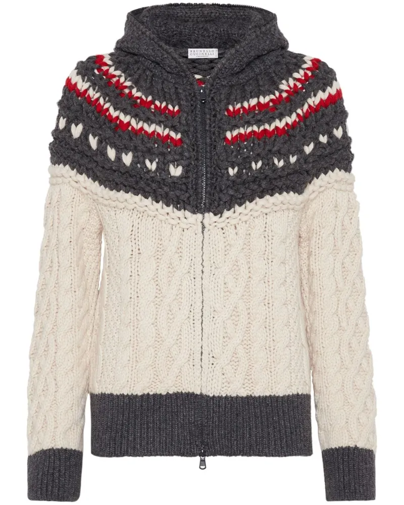 Brunello Cucinelli Kaschmircardigan mit Kapuze - Weiß Weiß