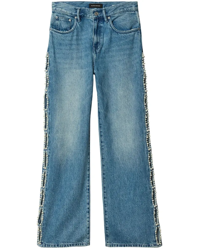 PURPLE BRAND Cut-Out-Jeans mit Perlen - Blau Blau