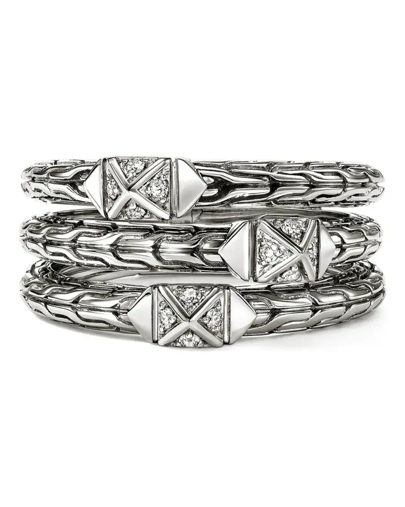 John Hardy sterling silver diamond triple-row ring - Silber Silber