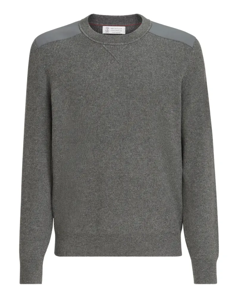 Brunello Cucinelli cashmere ribbed sweater with cotton inserts - Grau Grau