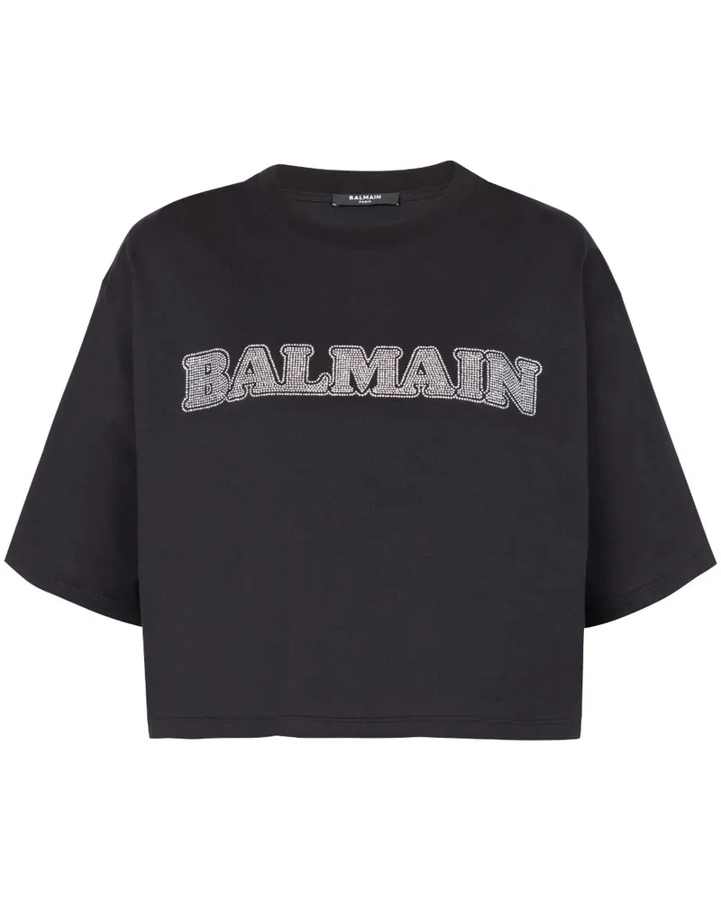 Balmain T-Shirt mit Strass - Schwarz Schwarz