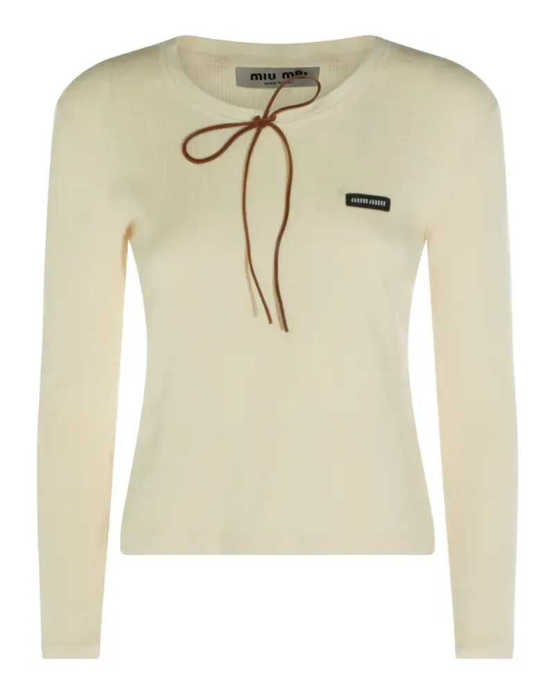 Miu Miu waffle-knit tie-fastening top - Nude Nude