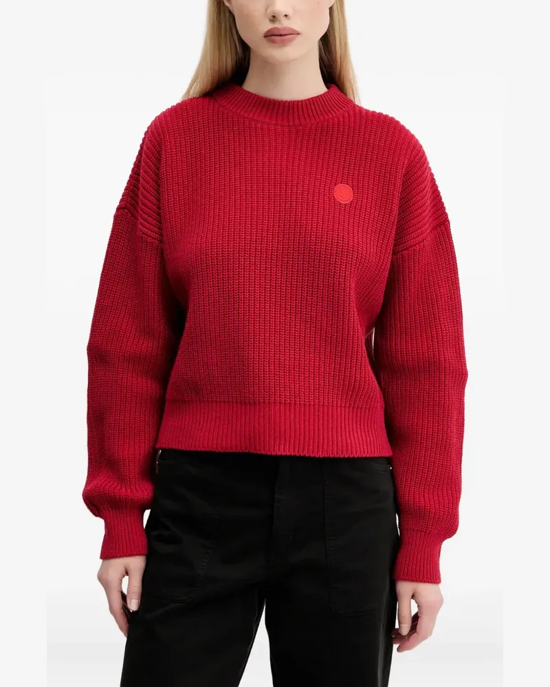 HUGO BOSS Gerippter Pullover mit Logo-Patch - Rot Rot