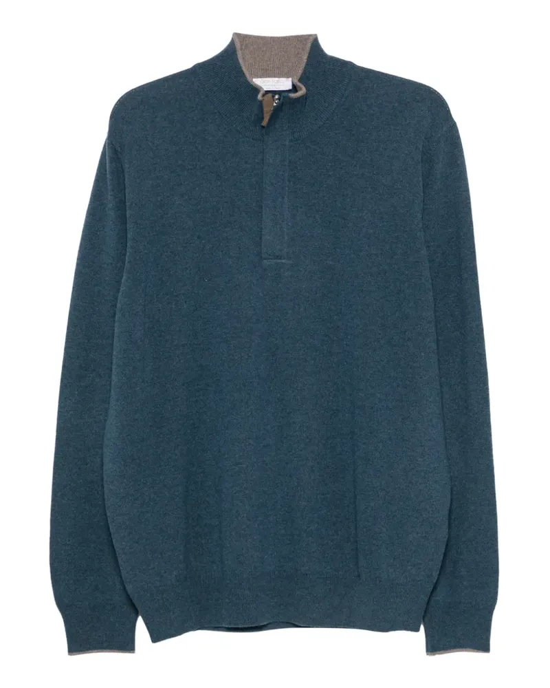 Gran Sasso quarter-zip elbow-patch wool jumper - Blau Blau