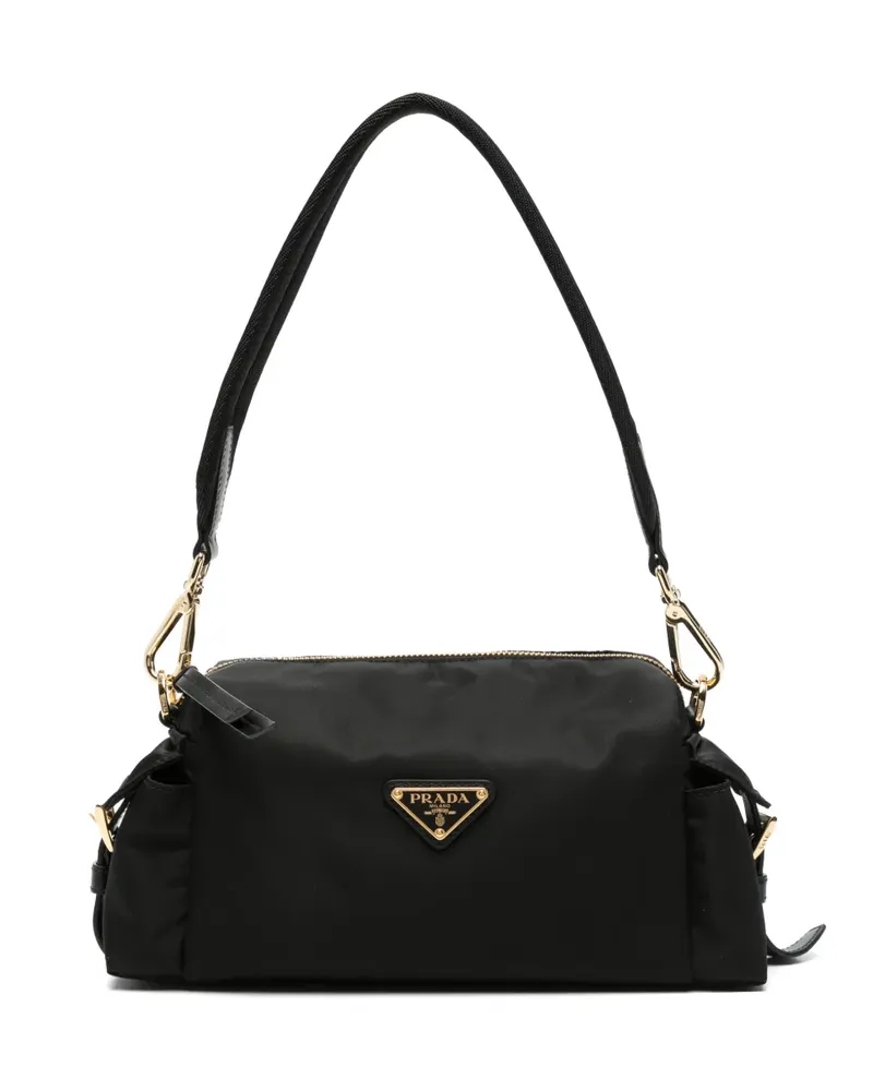 Prada Schultertasche mit Logo-Schild - Schwarz Schwarz