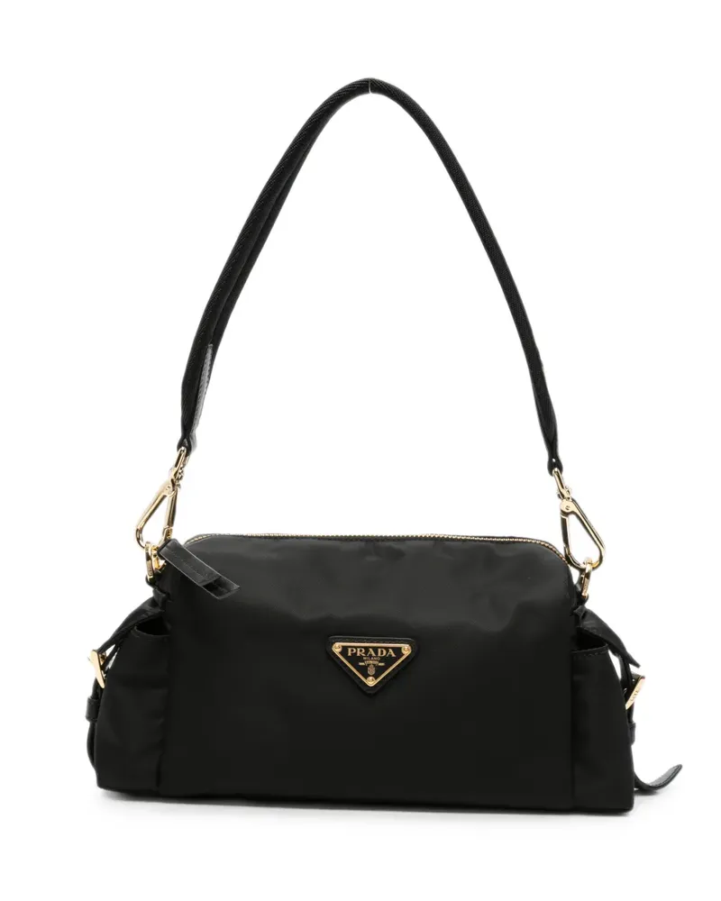 Prada Schultertasche mit Logo-Schild - Schwarz Schwarz