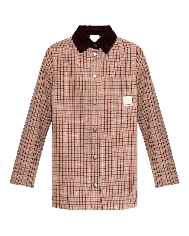 Emporio Armani check-pattern corduroy-collar coat - Nude Nude