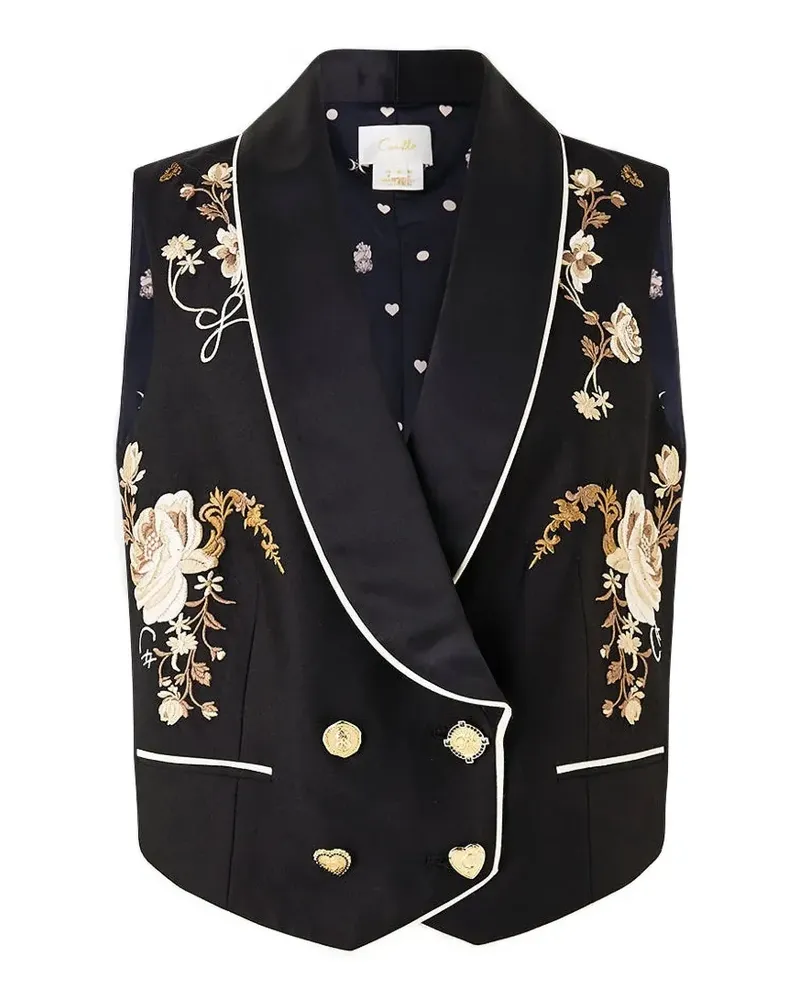 Camilla Flamenco Folklore floral-embroidered waistcoat - Schwarz Schwarz