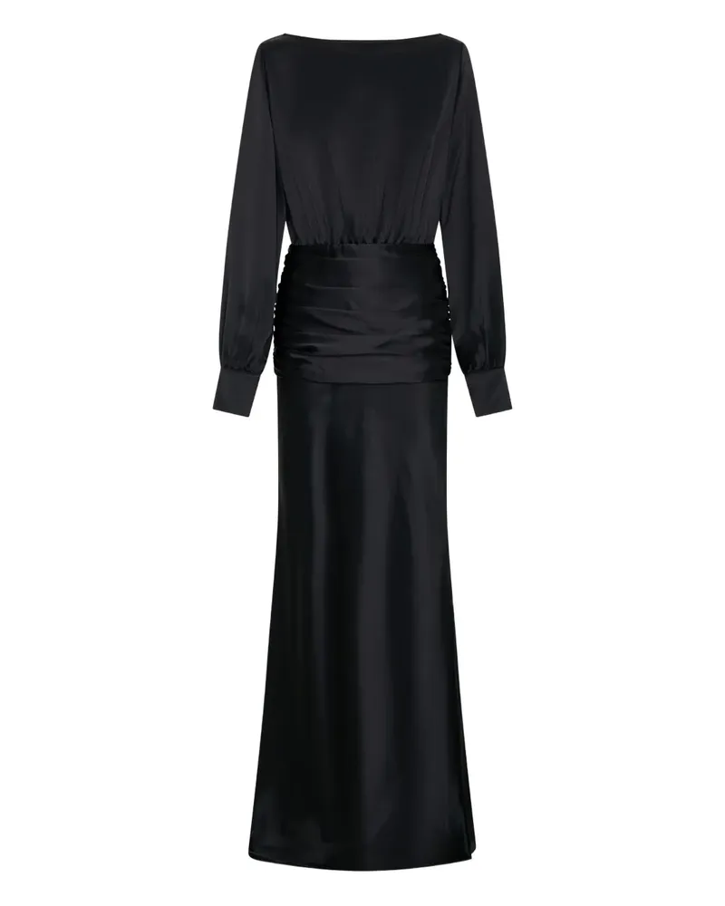 NICHOLAS Gerafftes Samina Maxikleid mit langen Ärmeln - Schwarz Schwarz