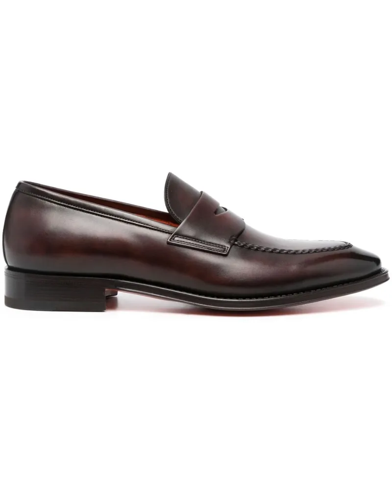 Santoni Penny-Loafer mit Glanzoptik - Braun Braun