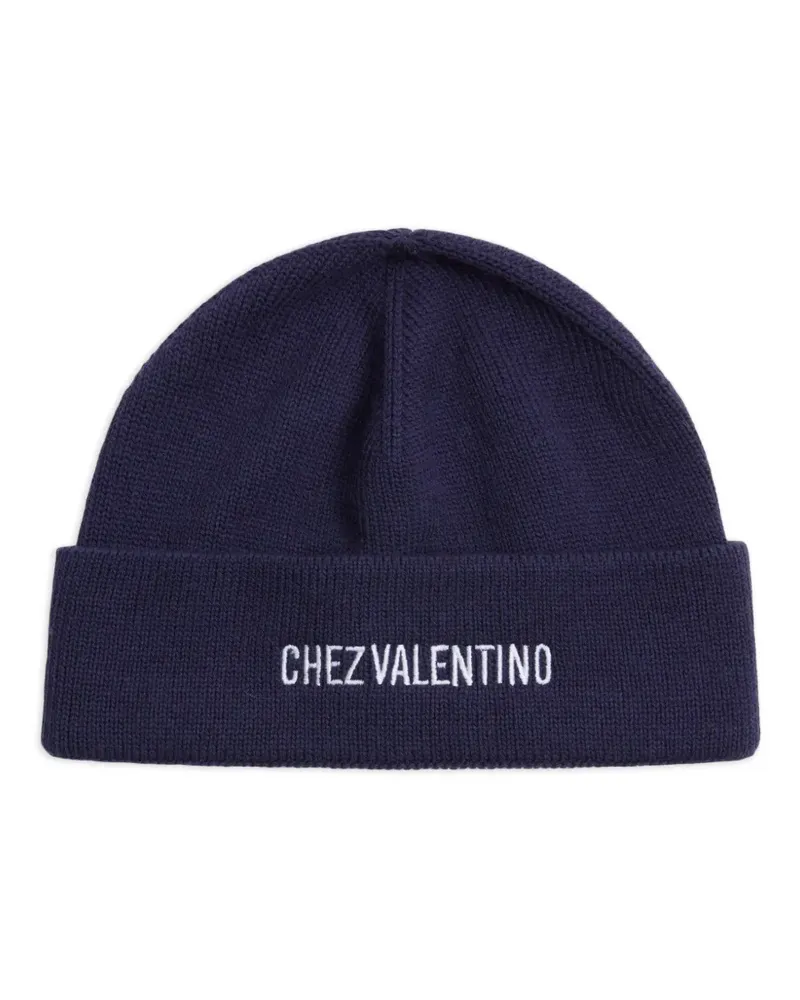 Valentino Garavani Gerippte Chez Strick-Beanie - Blau Blau