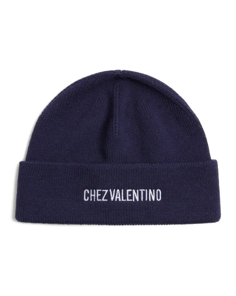 Valentino Garavani Gerippte Chez Strick-Beanie - Blau Blau