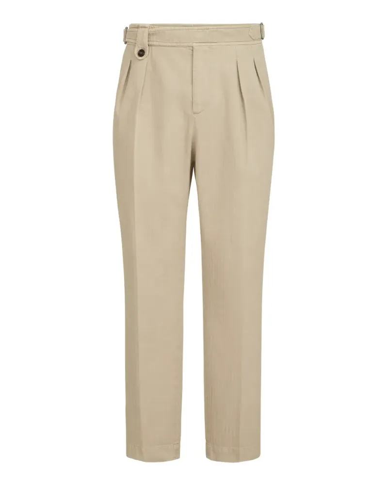 Brunello Cucinelli cotton chevron trousers with double pleats and waist tabs - Nude Nude