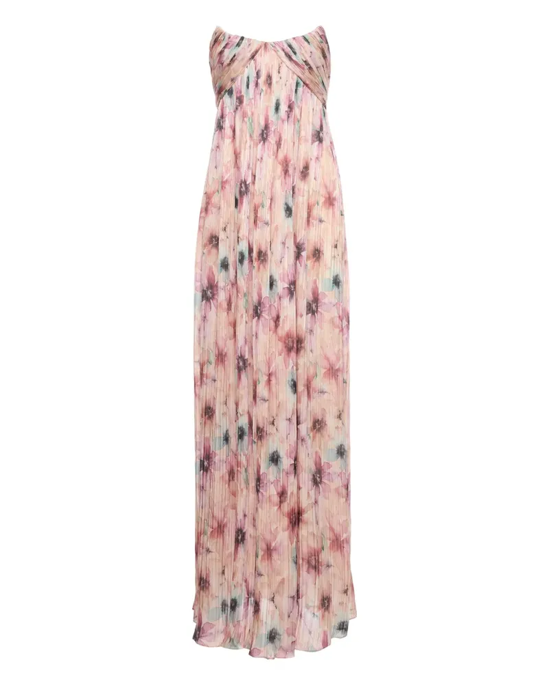V:PM ATELIER Veronica plissé floral-print maxi dress - Rosa Rosa