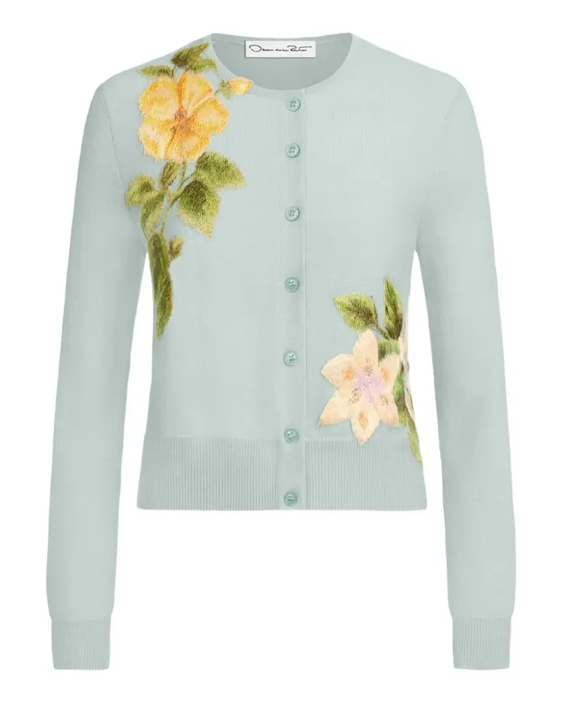 Oscar de la Renta Dominican Strickmantel mit Fäden aus Chiné - Blau Blau