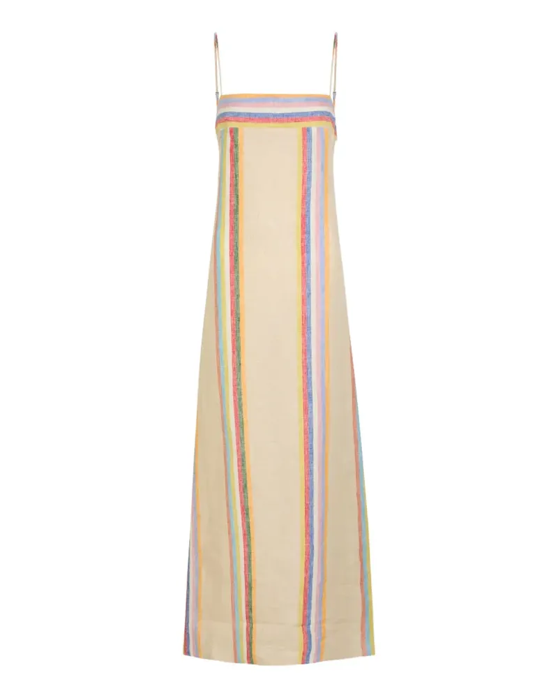 STAUD Gestreiftes Maxikleid aus Leinen - Nude Nude