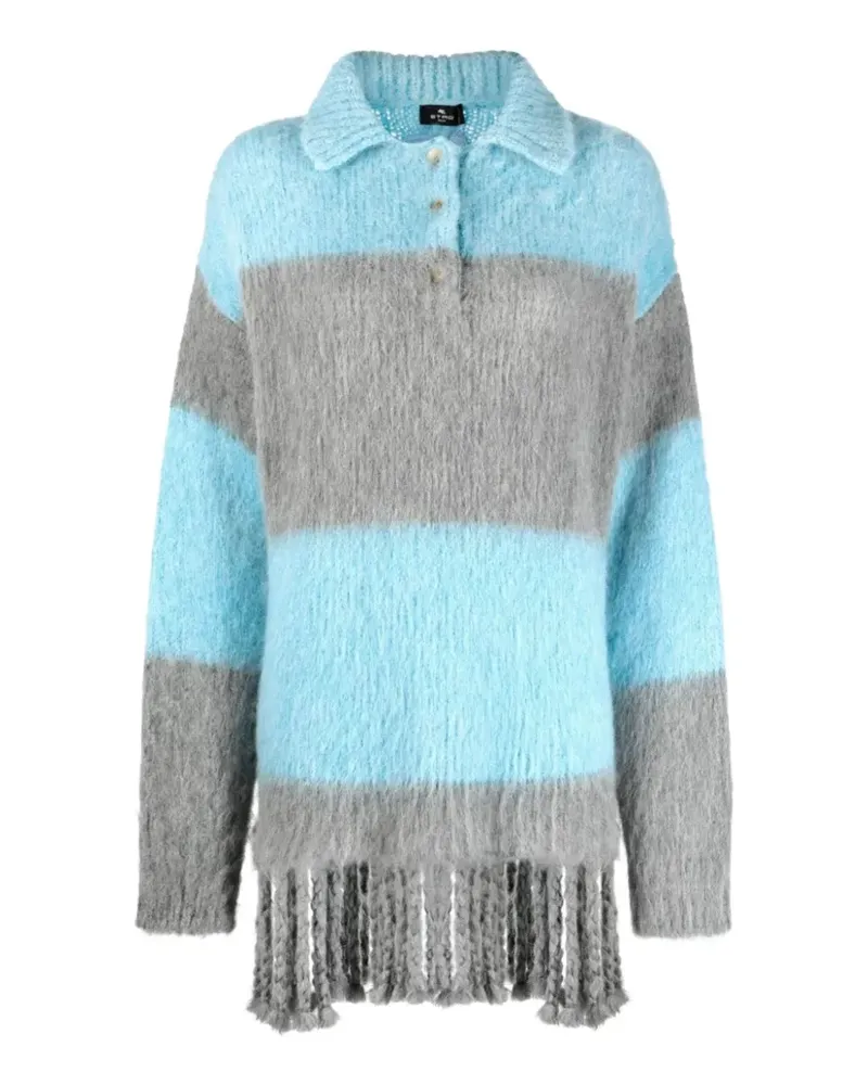 Etro striped fringed polo top - Blau Blau