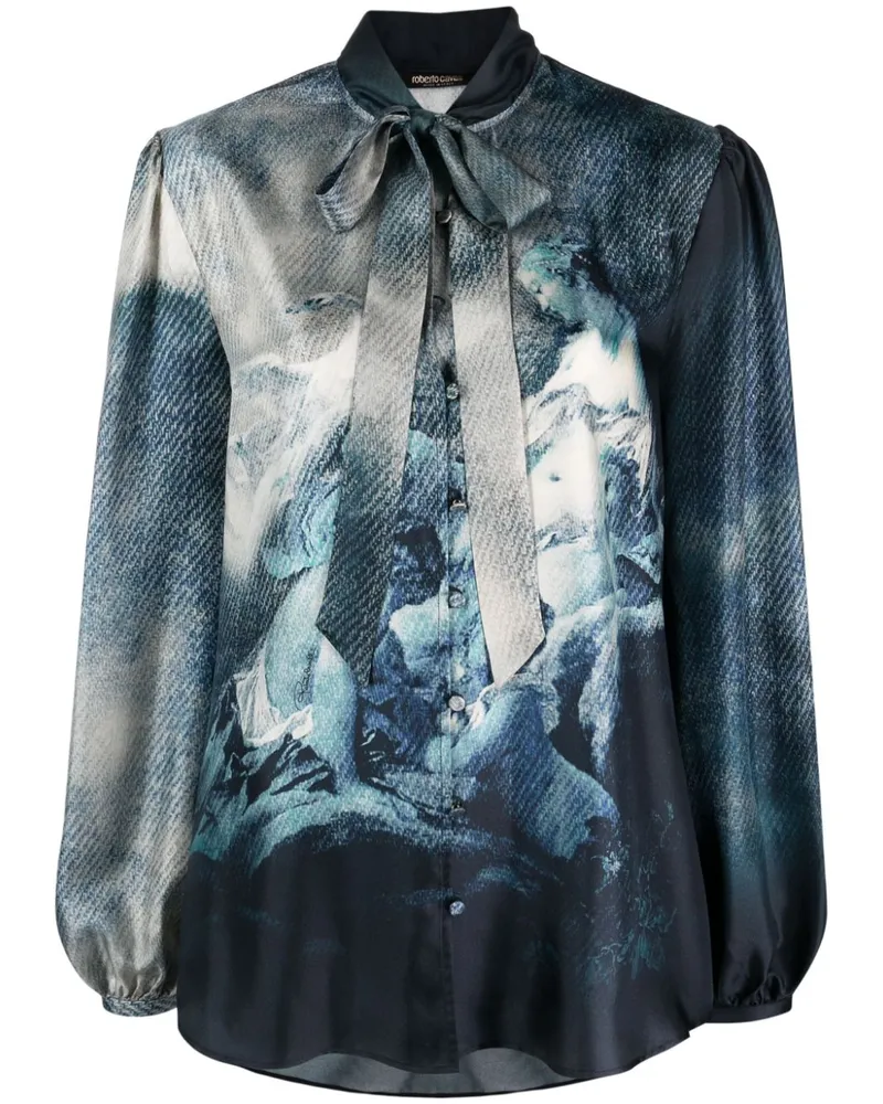 Roberto Cavalli Seidenbluse mit grafischem Print - Blau Blau