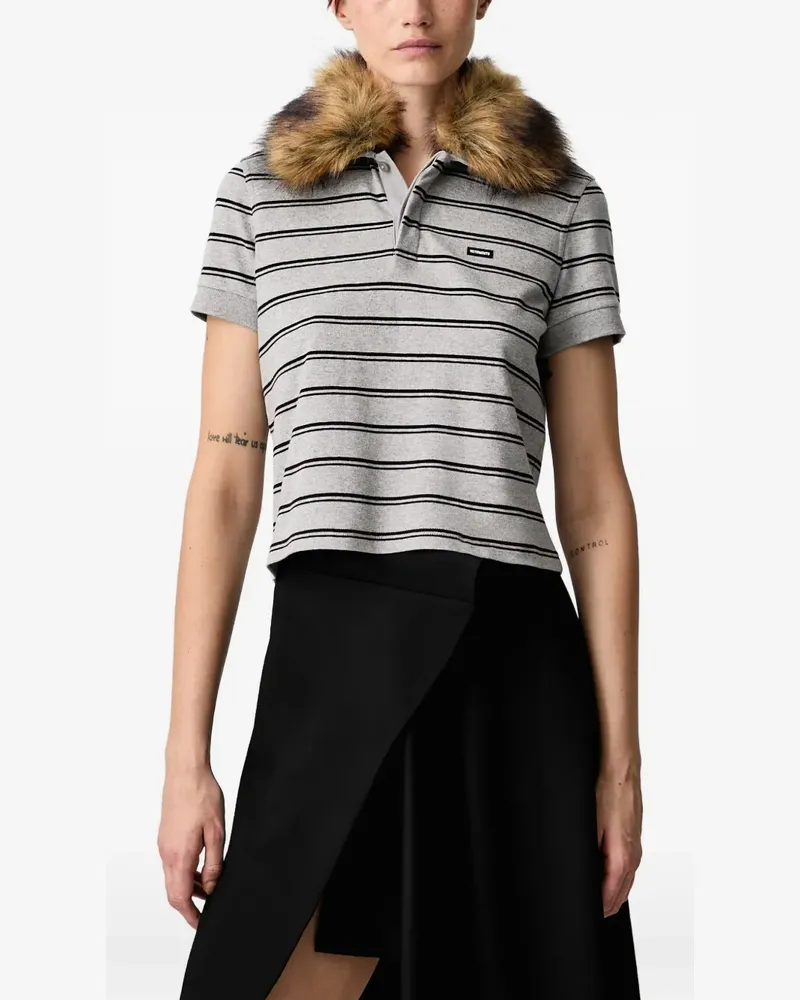 VETEMENTS faux-fur collar striped polo shirt - Grau Grau