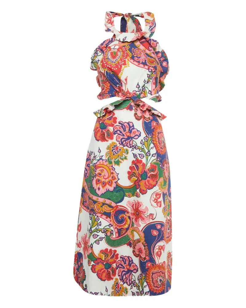Zimmermann ruffled printed midi dress - Weiß Weiß