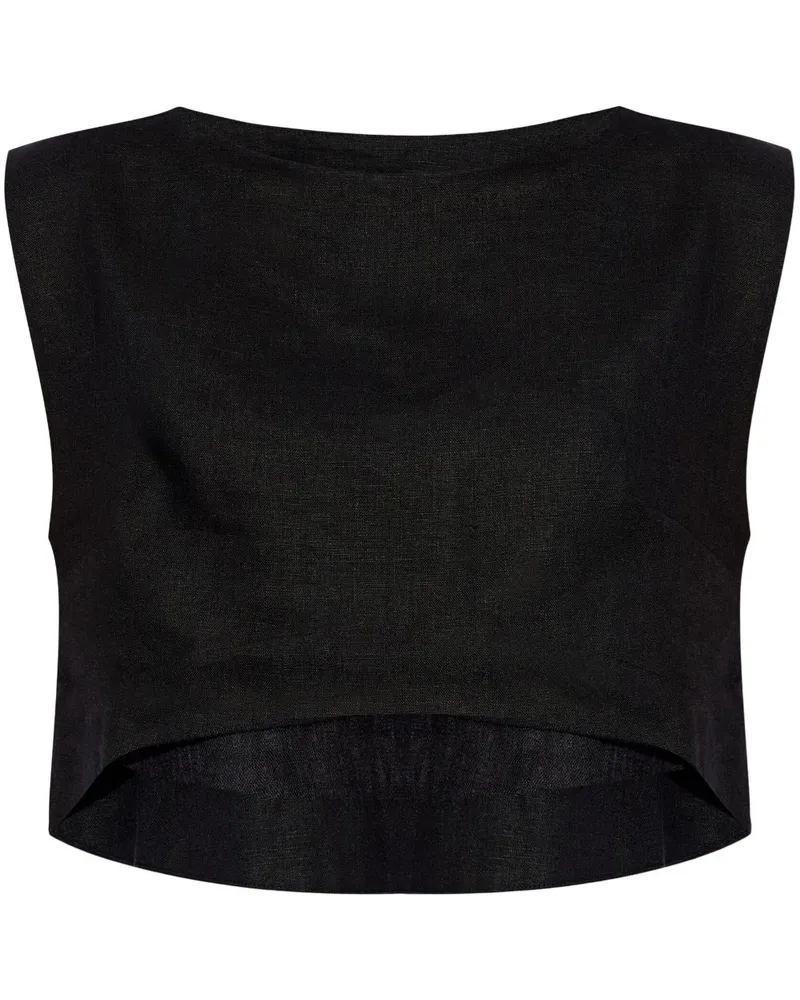 Posse Martina Cropped-Top aus Leinen Schwarz