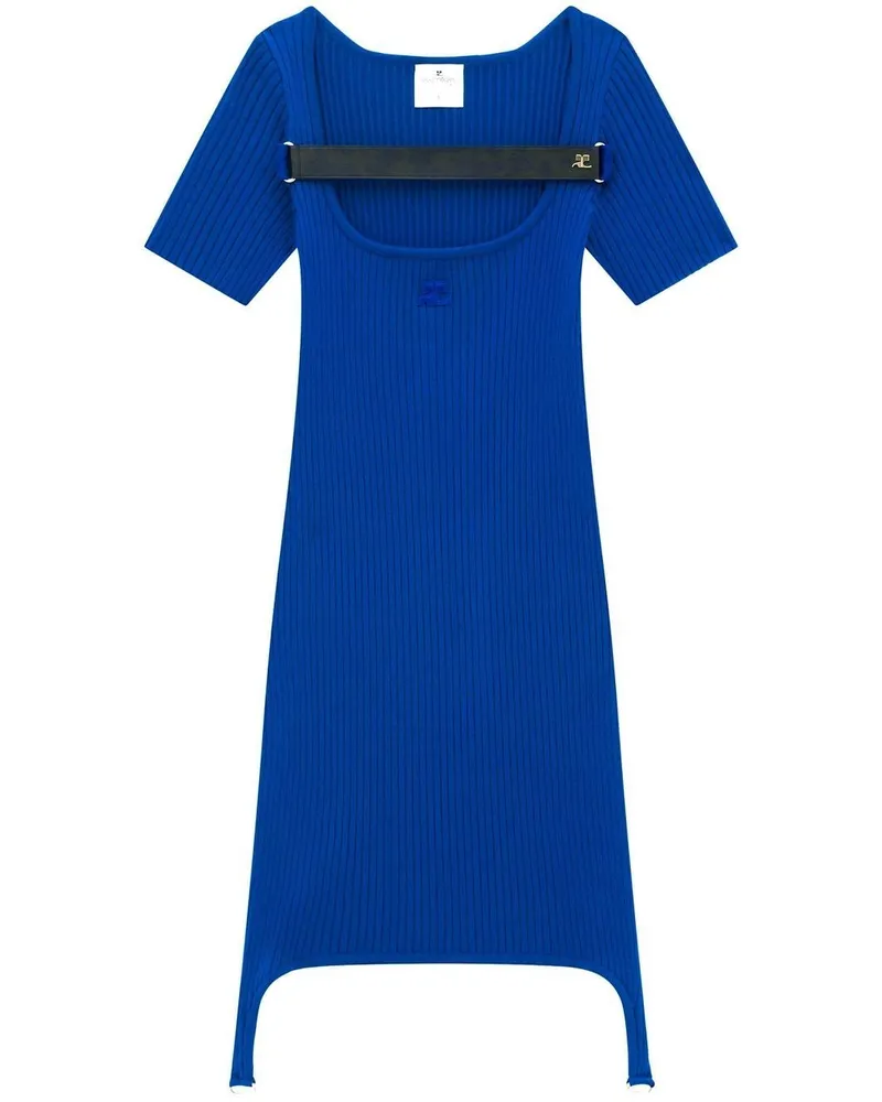 Courrèges Maille Racer Bretelles Minikleid Blau