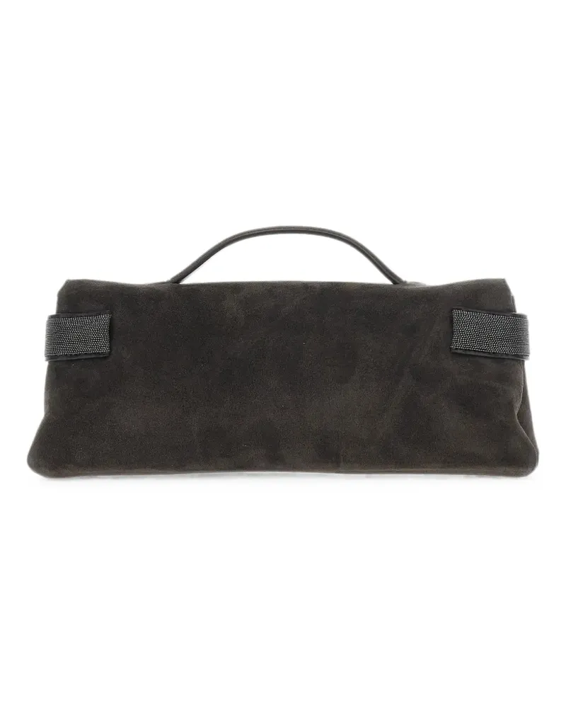 Brunello Cucinelli monili-embellished suede clutch bag - Braun Braun