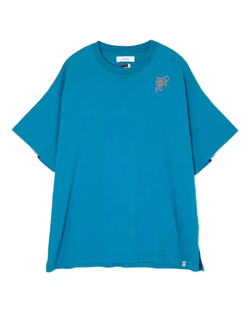 FACETASM Gestreiftes T-Shirt mit Stickerei - Blau Blau