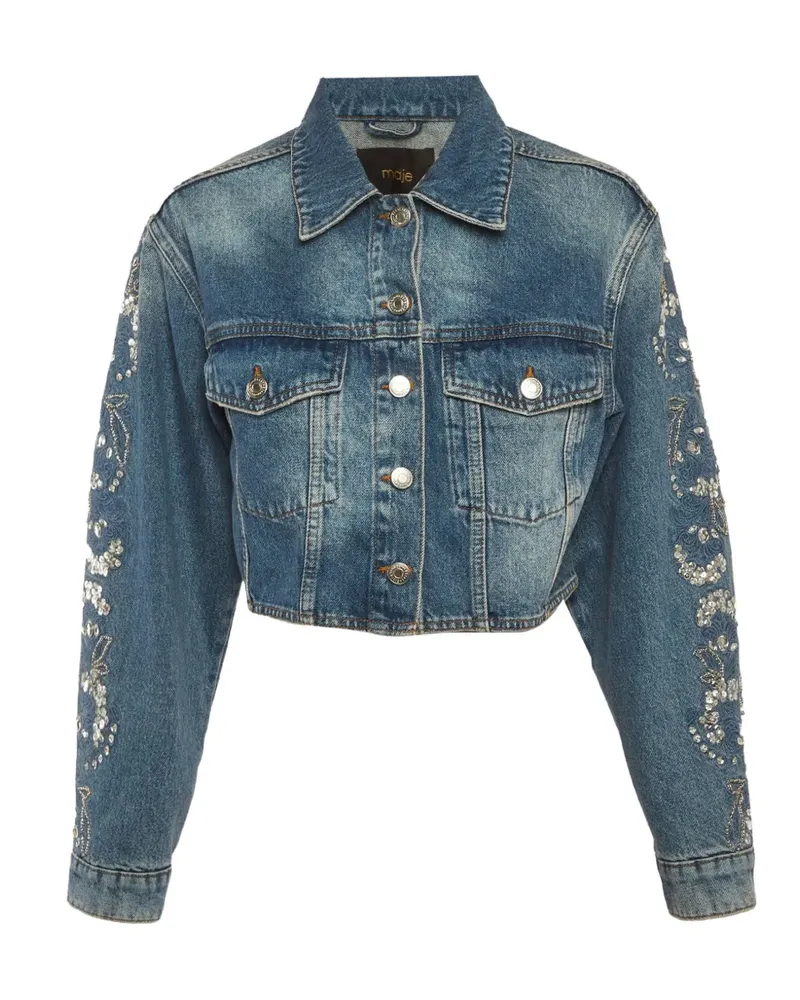 Maje embellished cropped denim jacket - Blau Blau