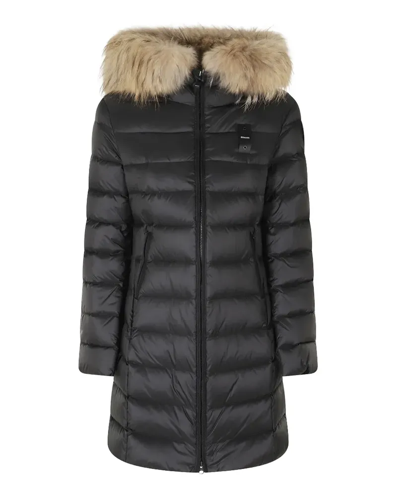 Blauer faux-fur trim padded coat - Schwarz Schwarz