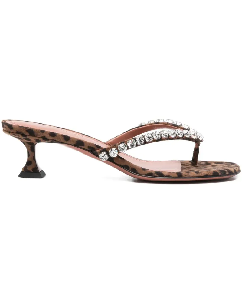 Amina Muaddi 45mm leopard-printed crystal-detail sandals - Braun Braun