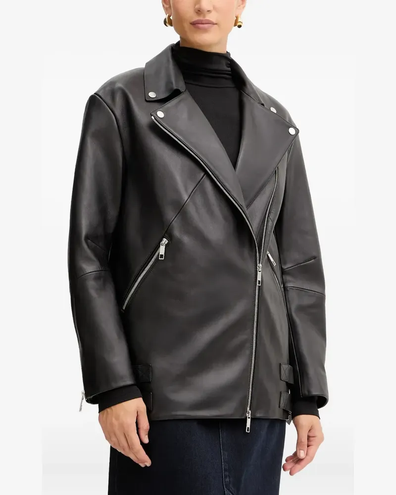 HUGO BOSS nappa-leather biker jacket - Schwarz Schwarz