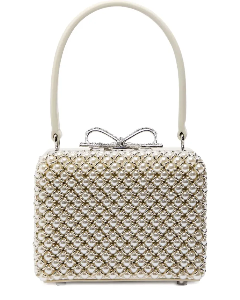 Self-Portrait mini pearl embellished bag - Nude Nude