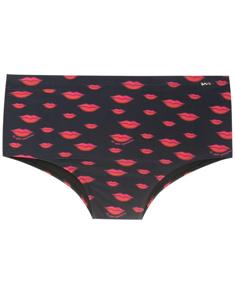 Amir Slama Badehose mit Lippen-Print - Schwarz Schwarz