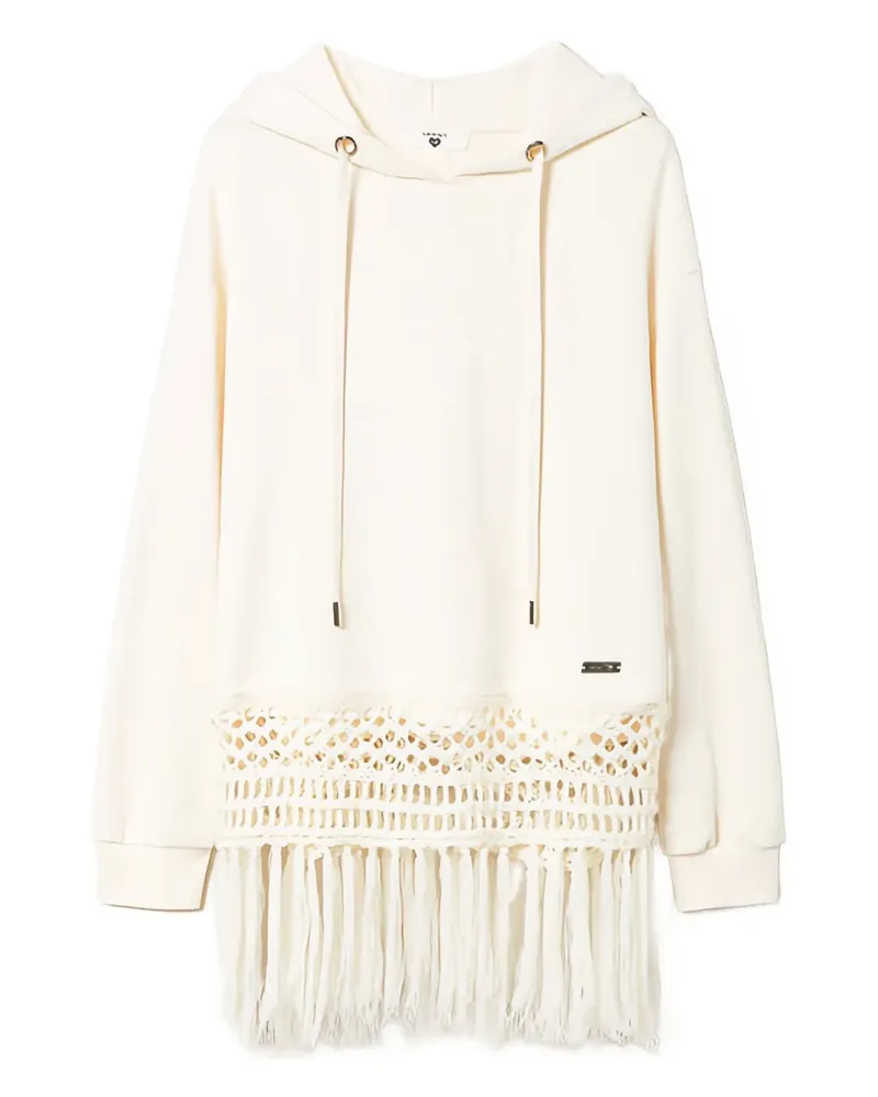 Twin-Set embroidered-trim fringed hoodie - Weiß Weiß