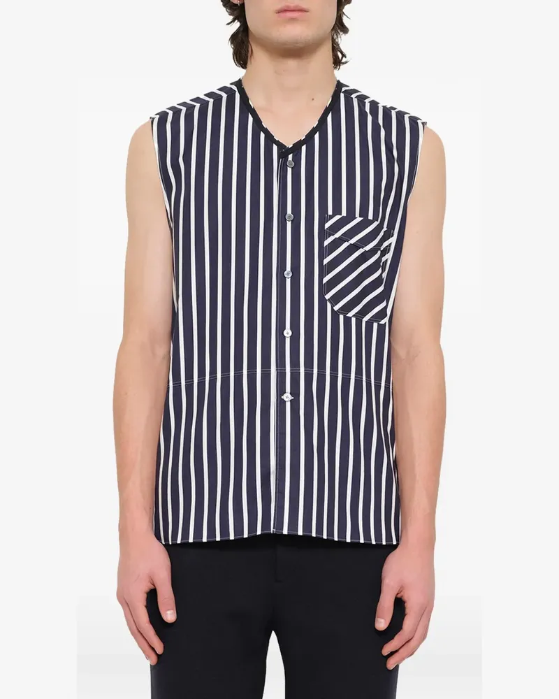 Lanvin Gestreiftes Hemd mit V-Ausschnitt - Blau Blau