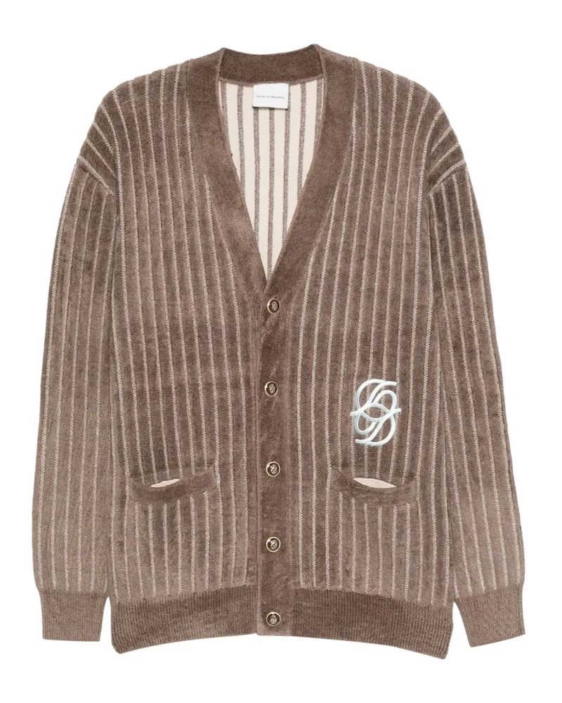 Drôle de Monsieur Gestreifter Cardigan mit Stickerei - Braun Braun