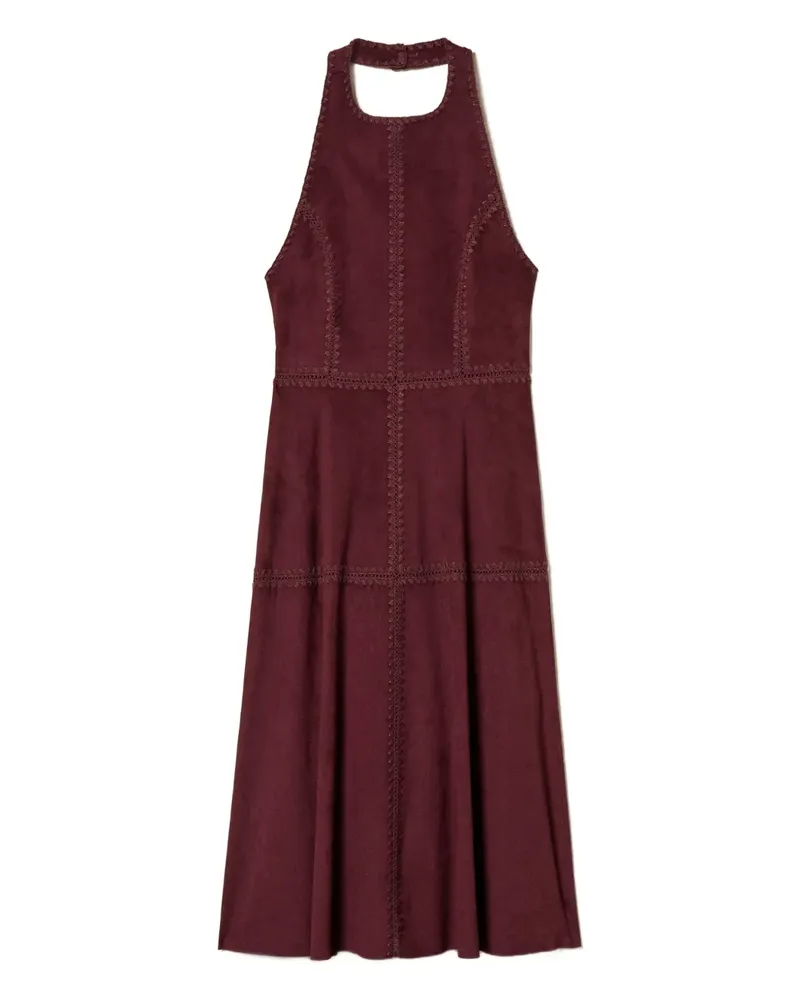 Twin-Set Midikleid aus Wildleder mit Stickerei - Rot Rot