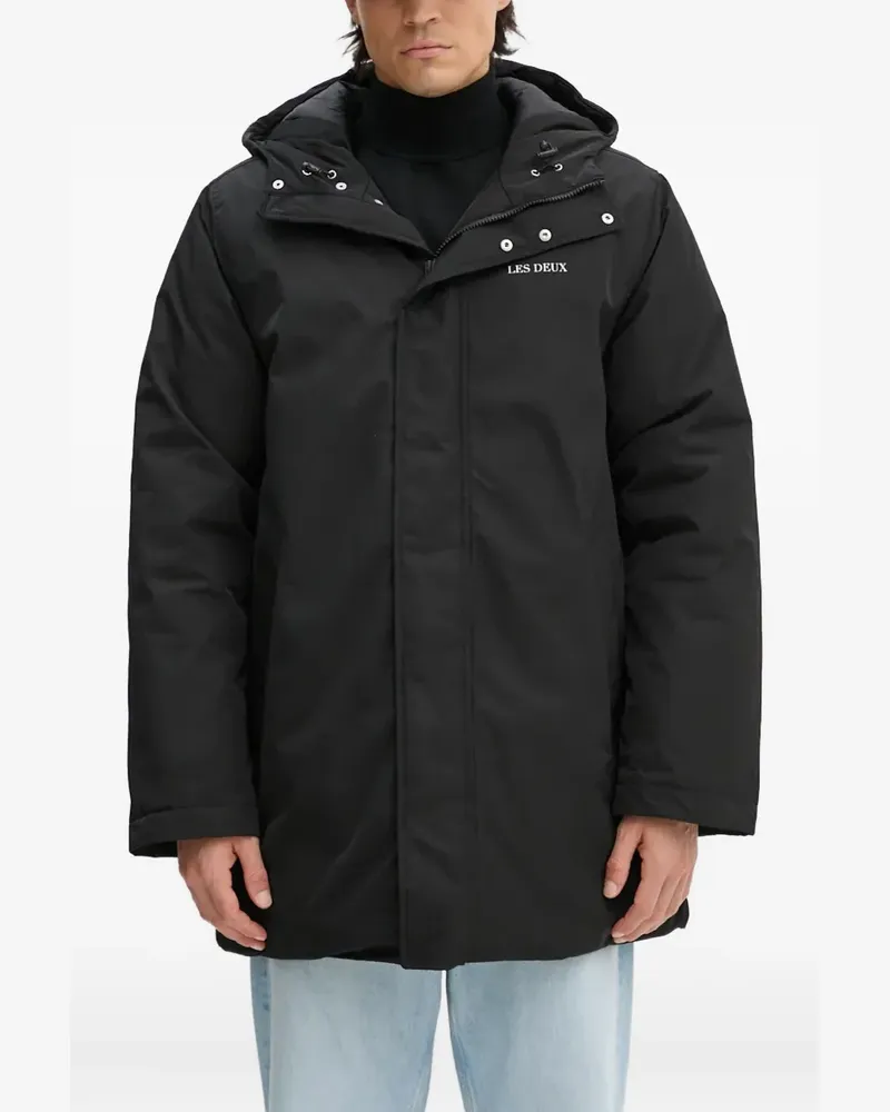 LES DEUX logo-print padded coat - Schwarz Schwarz
