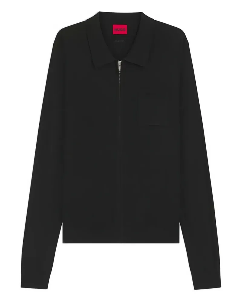HUGO BOSS Hemdjacke mit Poloshirtkragen - Schwarz Schwarz